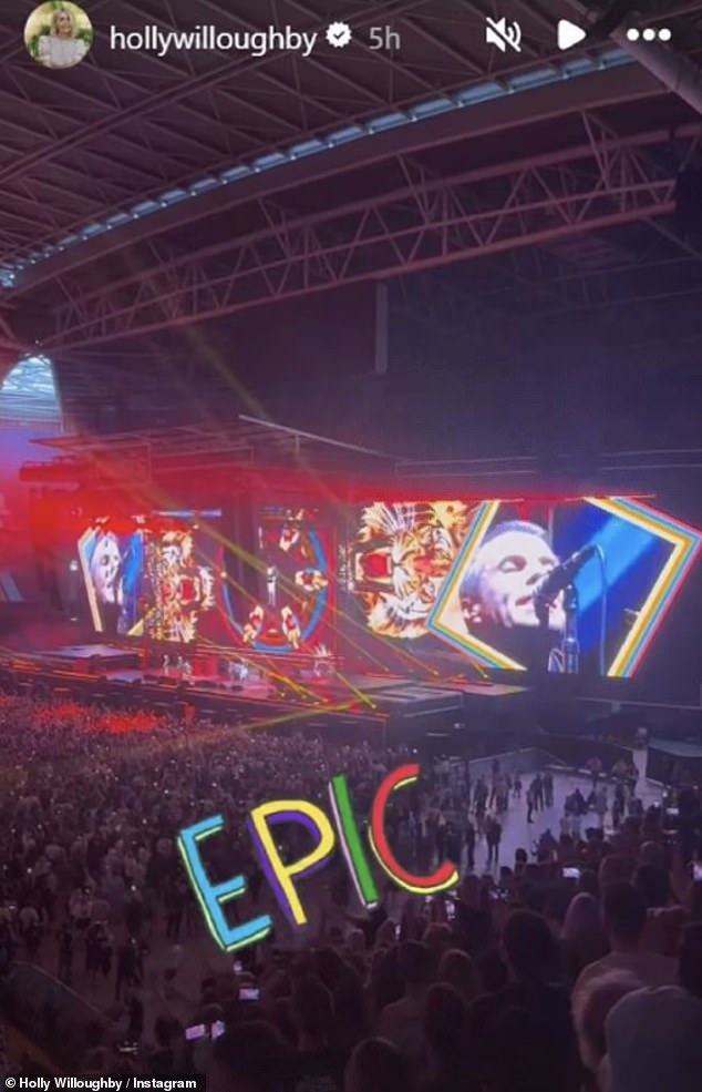 TV presenter Holly Willoughby ensured she was in the crowd in Cardiff, sharing a clip of Oasis singing hit Roll With It to her Instagram, with the simple caption: 'Epic'