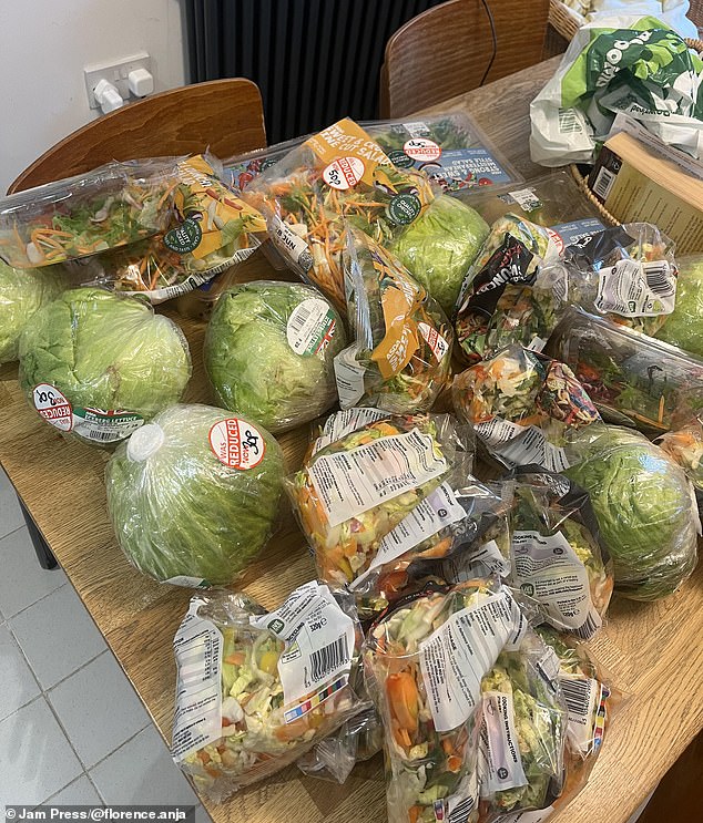 Beyond be-leaf: The 24-year-old was stunned to discover her mystery bag contained seven lettuces and more than a dozen bags of salad