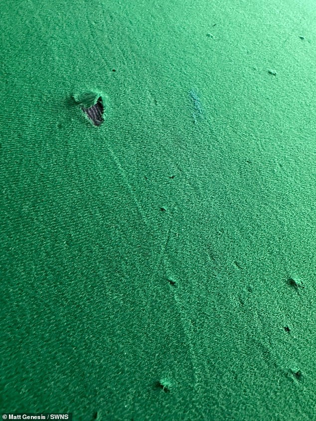 The pool table at the 10-bed home was badly damaged with holes ripped into the green baize
