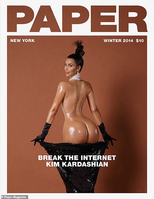 In response to rumours about buttock-enhancing surgery, she famously underwent an on-air scan during an episode of Keeping Up With the Kardashians to 'prove' there were no implants involved. Pictured: Kim's famous n the cover of Paper magazine which sparked a slew of speculation about if she gotten implants