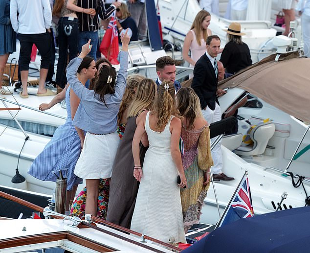 People keen for the frivolities to continue as the fifth day of the regatta came to a close were later spotted enjoying after-parties as they stood and danced on boats