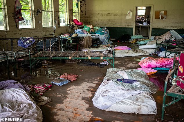 Items lie scattered inside a cabin at Camp Mystic after deadly flooding in Kerr County, Texas, U.S., July 5