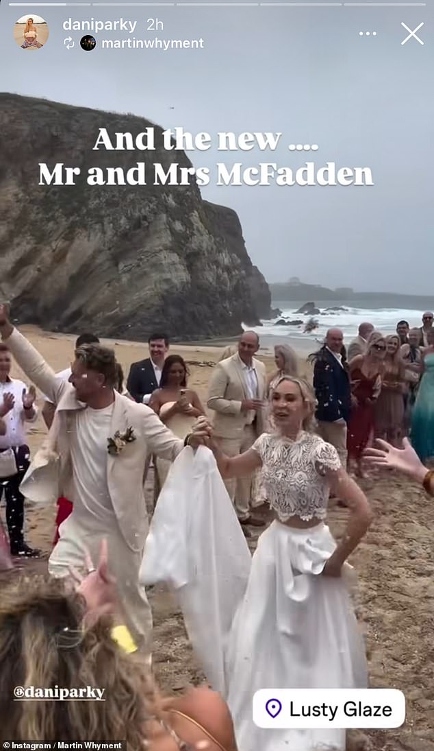 In footage reposted by Danielle on Instagram, the newlyweds could be seen entering their wedding reception to Stevie Wonder's hit, Signed, Sealed, Delivered (I'm Yours)