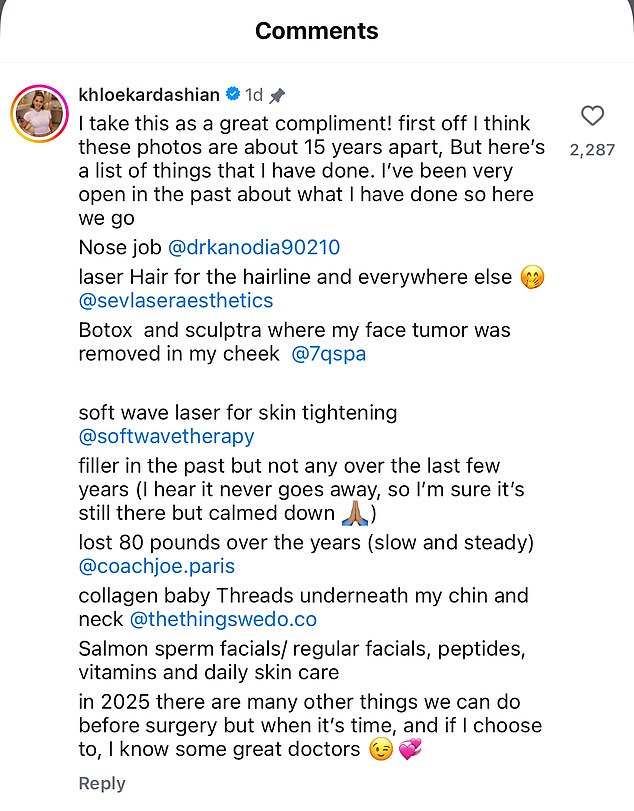 Khloe took an expert's assessment in stride and even responded the next day with a detailed breakdown of what she has had done ¿ complete with doctors and service providers