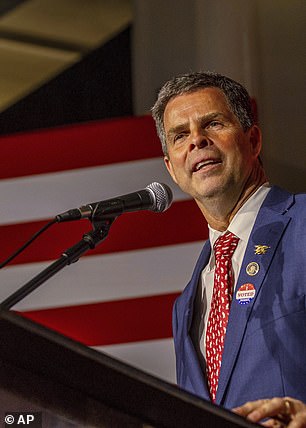 John McGuire, now representing Virginia's 5th Congressional District, speaks to supporters after his primary win in Lynchburg, Va., Tuesday, June 18, 2024