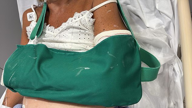 Danielle Kelly, 56, suffered a broken right heel, fractured left wrist and smashed elbow, when she plummeted to the concrete below