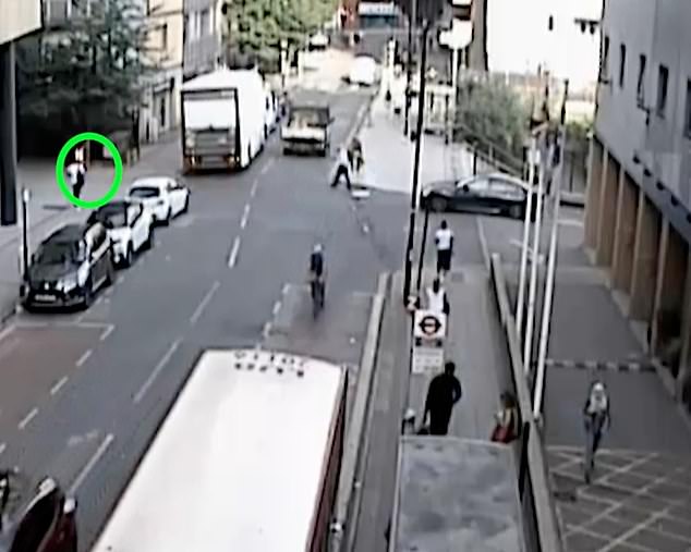 Awadalla can be seen zooming through the road out of nowhere as he hits the father who flies onto his bonnet - and injures another pedestrian along the way