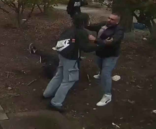 Ihsan punched his daughter's boyfriend square in the face at the start of the attack, sending him staggering back out of the frame and falling down hard on nearby concrete