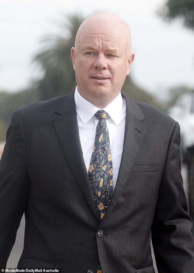 Husband Simon Patterson arriving at a Victorian court to testify at the triple murder trial of his ex-wife Erin