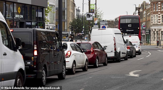 Pictured: Long queues of heavy traffic along Trafalgar Road where motorists are diverted