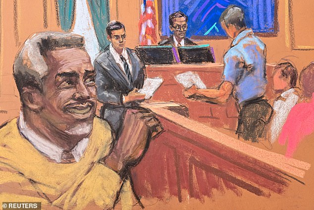 During the eight-week trial Combs never testified and his lawyers called no witnesses; Pictured in a courtroom sketch