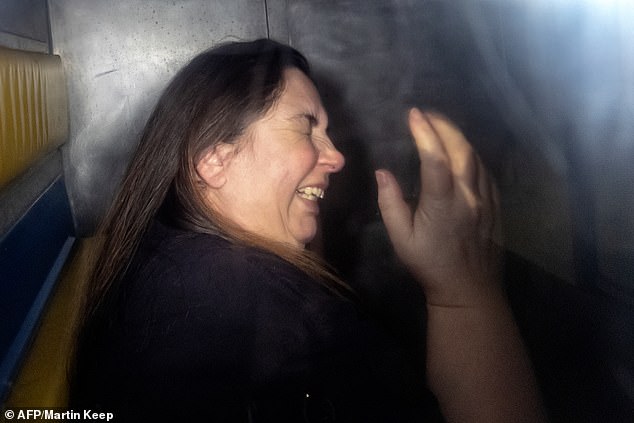 Six candid frames reveal Patterson's emotions becoming even more heightened as she realises she has been captured on film and turns away from the camera to hide her face