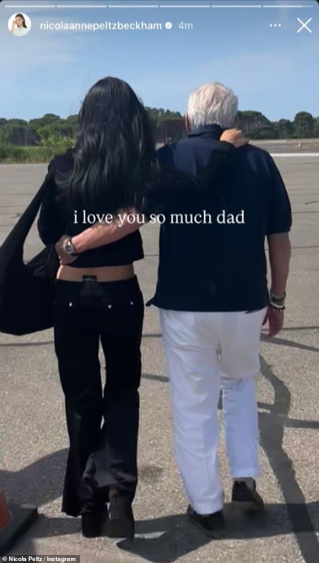 Nicola also shared a selfie on a yacht before rounding off her posts with a snap hugging her father that she captioned: 'i love you so much dad'