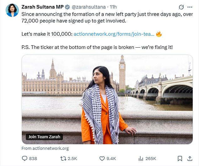 Last night she claimed 72,000 people has signed up to get involved