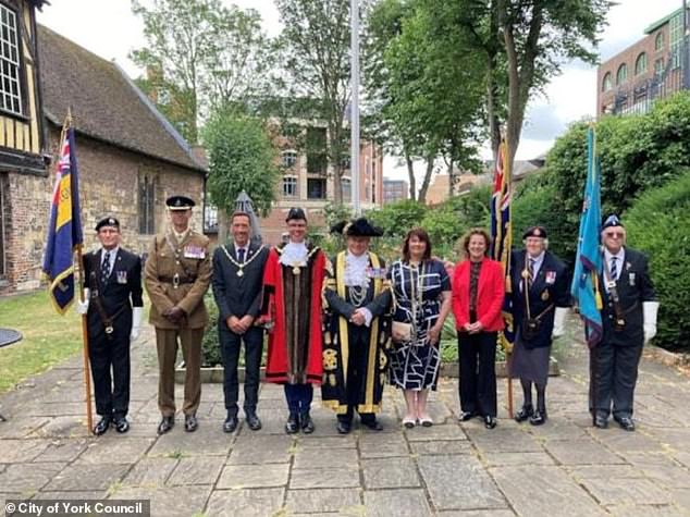 Cllr Claire Douglas, City of York Council leader, third from right, with the York Civic Party and army representatives ahead of Armed Forces Day on Saturday