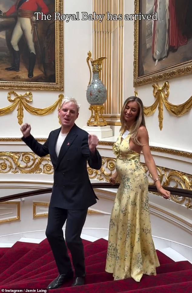 The pair had already sparked a social media storm by appearing to poke fun at Meghan Markle and Prince Harry's notorious pregnancy twerk video during their trip to the Palace (pictured)