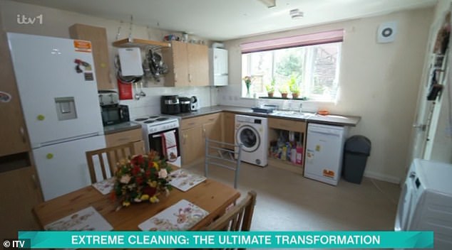 Caroline broke down in tears when she saw the cooking area after the makeover (pictured)