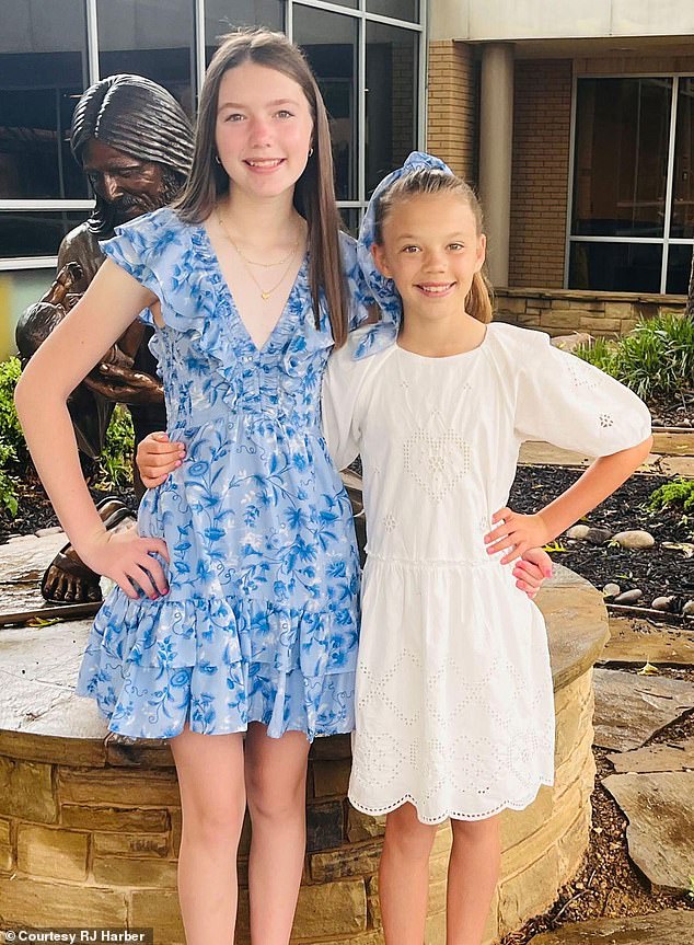 Blair Harber (left), 13, was staying at a cabin with her younger sister Brooke (right) and their grandparents