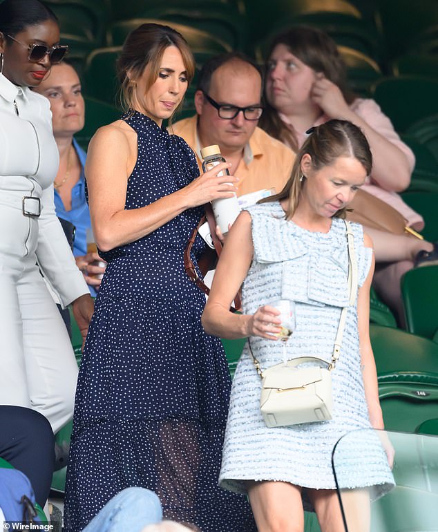 Elsewhere The One Show host Alex Jones arrived at the tennis tournament in style donning a semi sheer polka dot gown by clothing brand Rixo