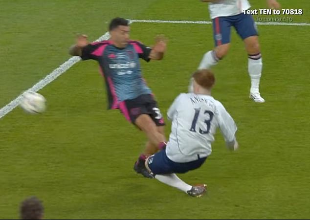 The streamer went in for an uncompromising challenge on Carlos Tevez in Soccer Aid