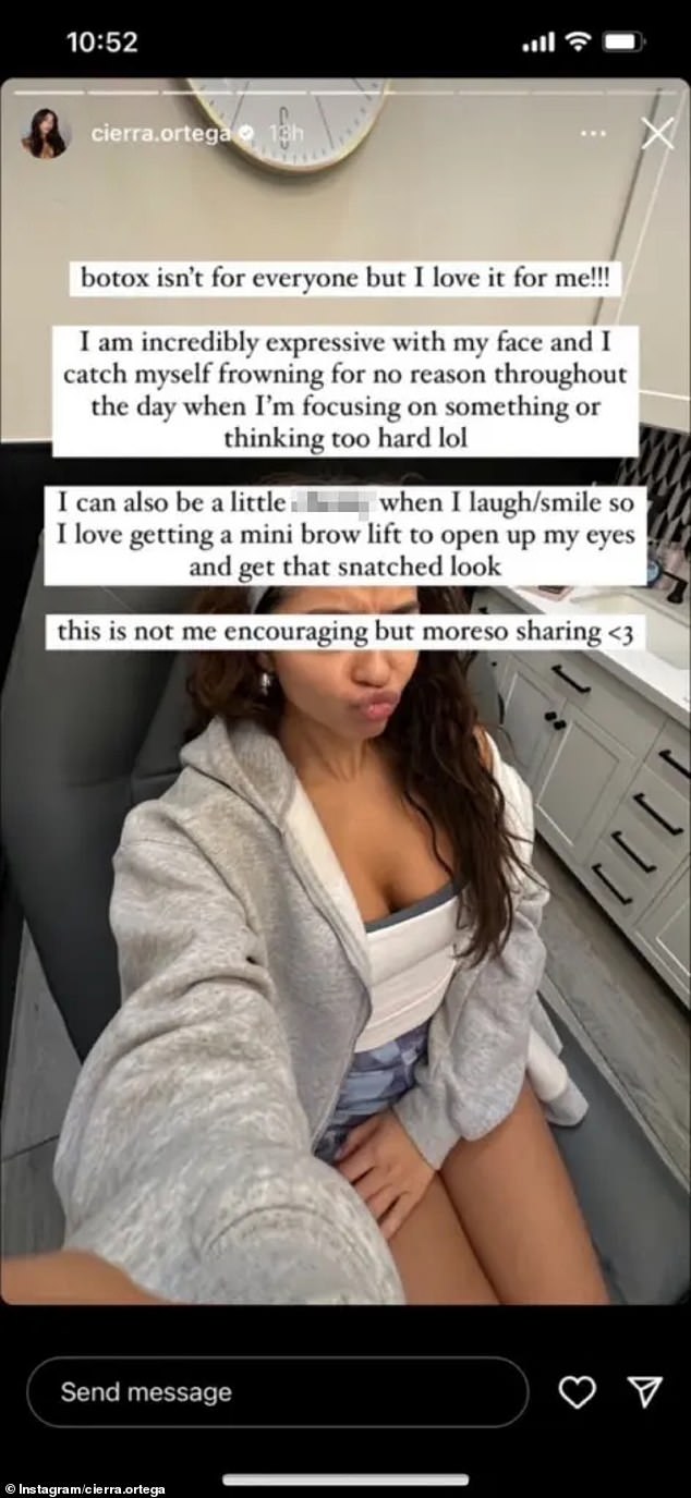 An Instagram Story post from February 2023 showed Ortega getting Botox treatments, using a slur toward the Asian community to describe her smile