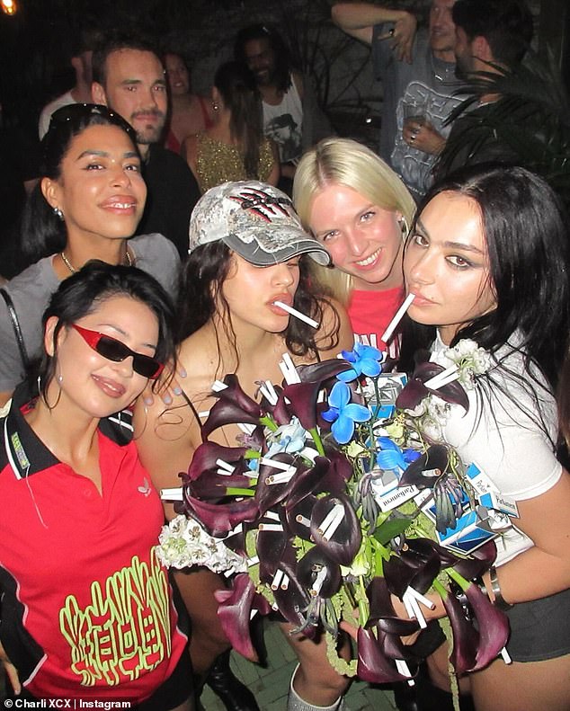 As the founder of the 'Brat Summer', Charli XCX (right) is a strong promoter of smoking, and was presented with a cigarette bouquet by her pal Rosalia at her birthday party in LA last year