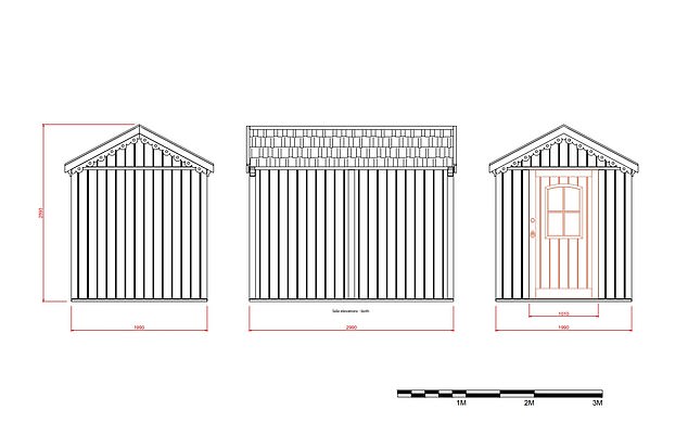 If constructed as planned, the new shed will be 5.95sqm larger than the summerhouse it is replacing. Pictured: planning drawing of the 'bespoke shed'