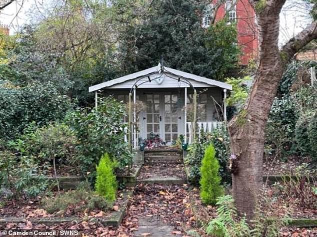 Mr Gilmour has insisted the new shed at his home in Hampstead, north London - which is replacing a summerhouse (pictured) - is of 'modest size' and 'traditional construction'