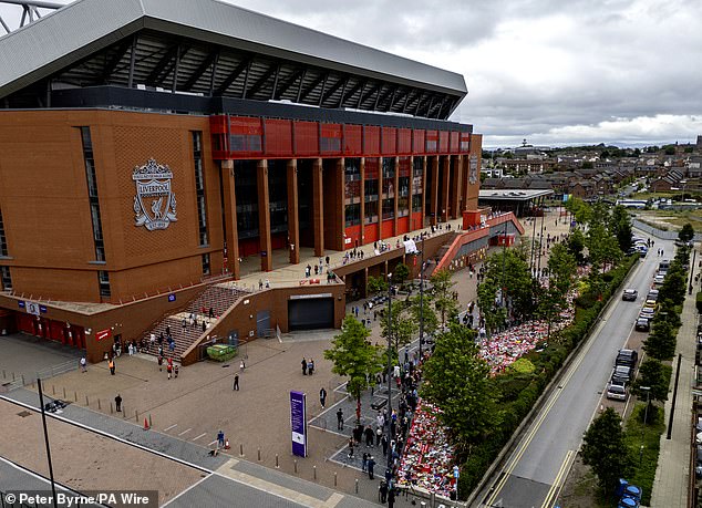 Tributes piled up outside Anfield Stadium as Liverpool fans paid an emotional farewell to Jota at the forward's funeral in Portugal