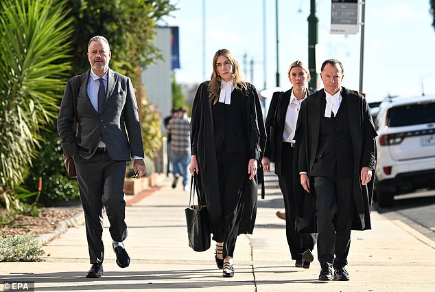 Prosecutors argued Patterson had intentionally sourced the poisonous mushrooms with the intent to kill or seriously injure her four guests (pictured, Patterson's legal team)
