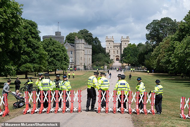 Police Officers, Armed Police and Mounted Police from forces including Thames Valley Police, Kent Police and Essex Police were in situ yesterday during the rehearsal