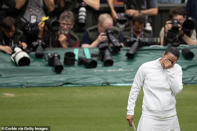 Jabeur in tears at the trophy presentation after her loss against Vondrousova of the Czech Republic in the Ladies' Singles Final match
