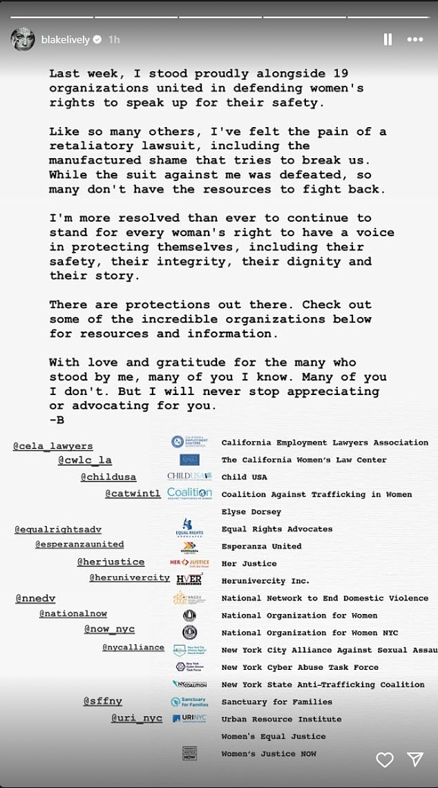 The star of films such as The Town and The Shallows posted a statement to her Instagram Stories amid the momentous legal proceedings June 9
