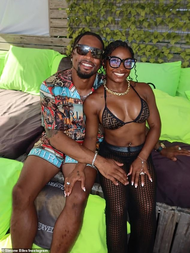 The Olympic gymnast showed off her busty new look in snaps shared to her Instagram on Monday, as she enjoyed a getaway to Belize with her NFL player husband Jonathan Owens, 29