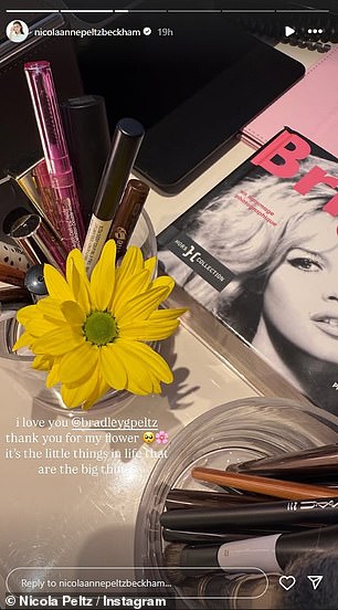 She boasted about her brothers Brad, 35, and Zach, 18, and the rest of the Peltz-clan before sharing Brooklyn's romantic gesture