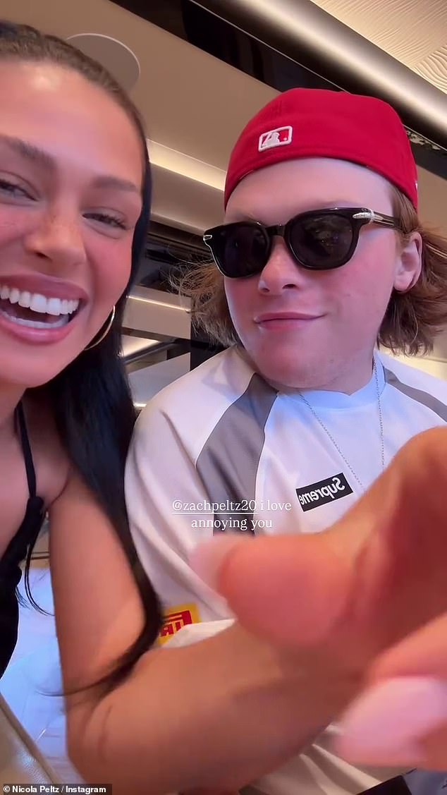 Nicola shared a video of Zach, writing: 'I love annoying you', before sharing an image of a flower gifted by brother Bradley across the caption: 'I love you @bradleygpeltz thank you for my flower it's the little things in life that are the big things'