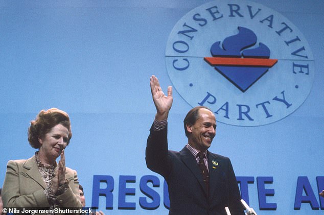 Norman Tebbit at the Conservative Party Conference in 1982, alongside Margaret Thatcher
