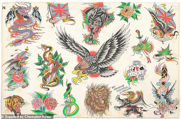 Cindylee is seeking a share of her father's estate as well as one of his sheets of tattoo flashes - pre-drawn designs ready to be inked. One of Mr Cockell's sheets is pictured