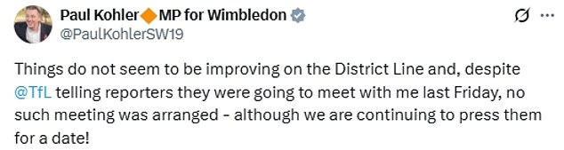 Wimbledon MP Paul Kohler has asked Sir Sadiq for a meeting
