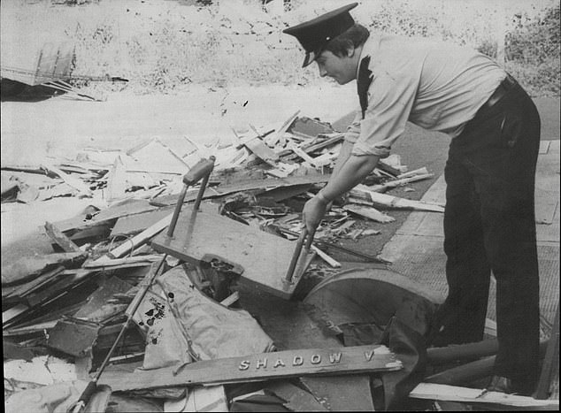Lord Mountbatten was killed by a bomb on his boat placed there by the IRA in 1979 (Pictured: Irish police search the wreckage)
