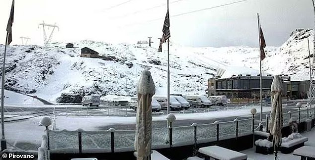 Over in Switzerland, an unusually wintry scene was spotted in the mountains where snow fell on the Stevio Pass