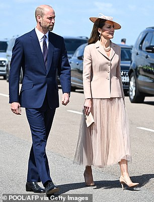 They welcomed the French president and his wife on behalf of King Charles