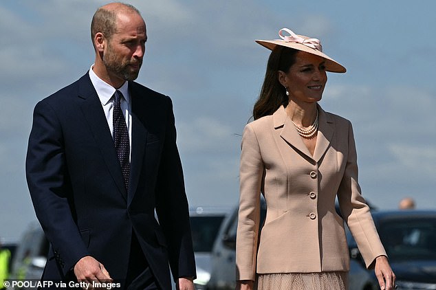 The Prince and Princess of Wales at RAF Northolt today to welcome the French President