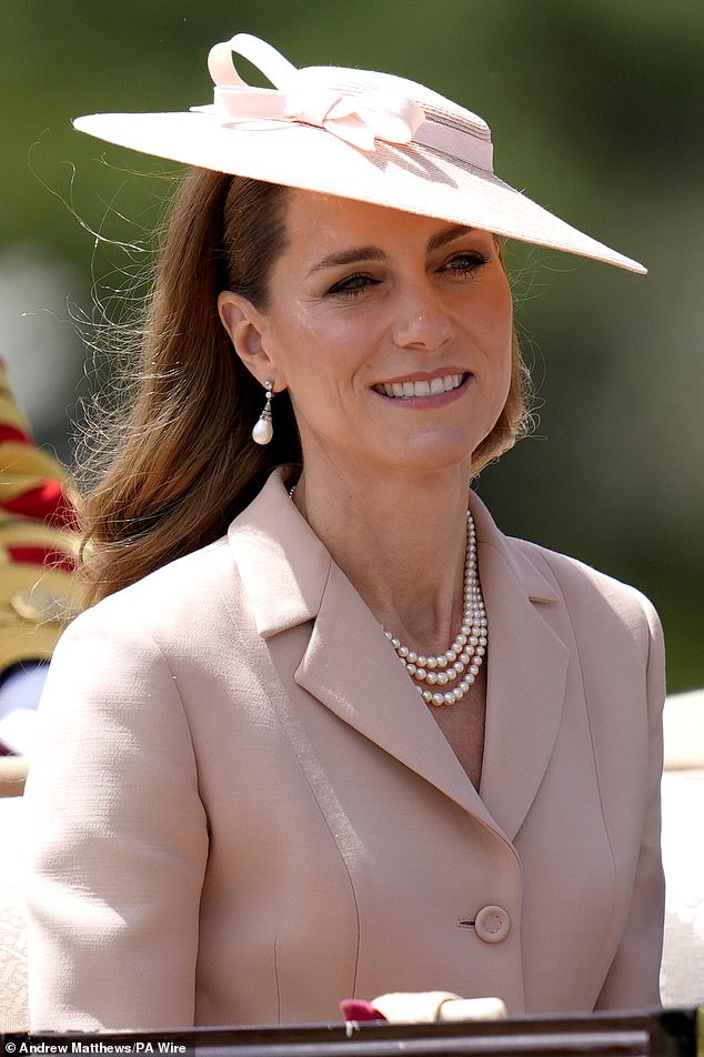 The Princess of Wales appeared in high spirits during the carriage procession to Windsor Castle this afternoon