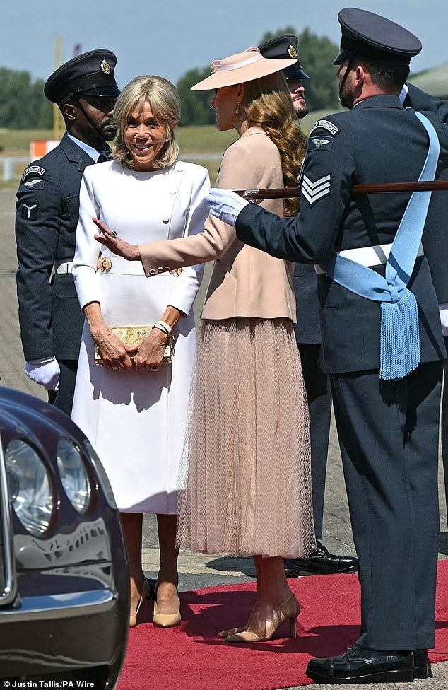 The French First Lady was warmly welcomed by the Princess of Wales at RAF Northolt in West London today