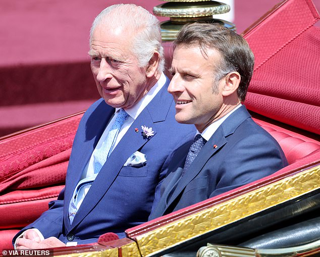 King Charles and Emmanuel Macron travelled in a 1902 State Landau through Windsor on Tuesday afternoon