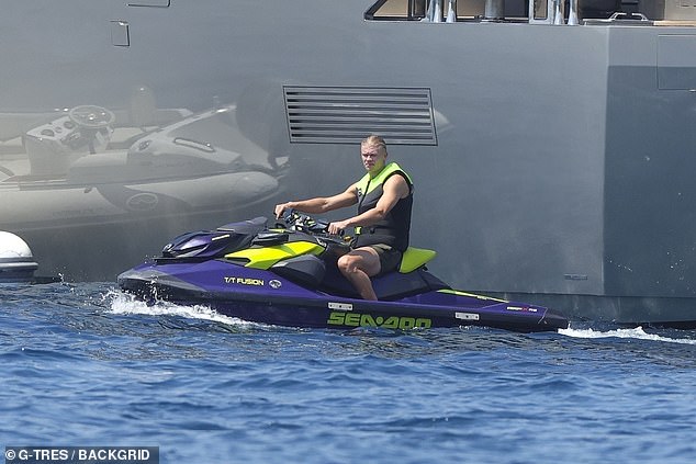 The Norwegian star took time off the boat as he got on a jet ski and went for a ride nearby
