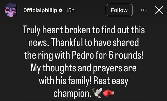 Vela took to social media to pay his respects to his opponent after the news broke out