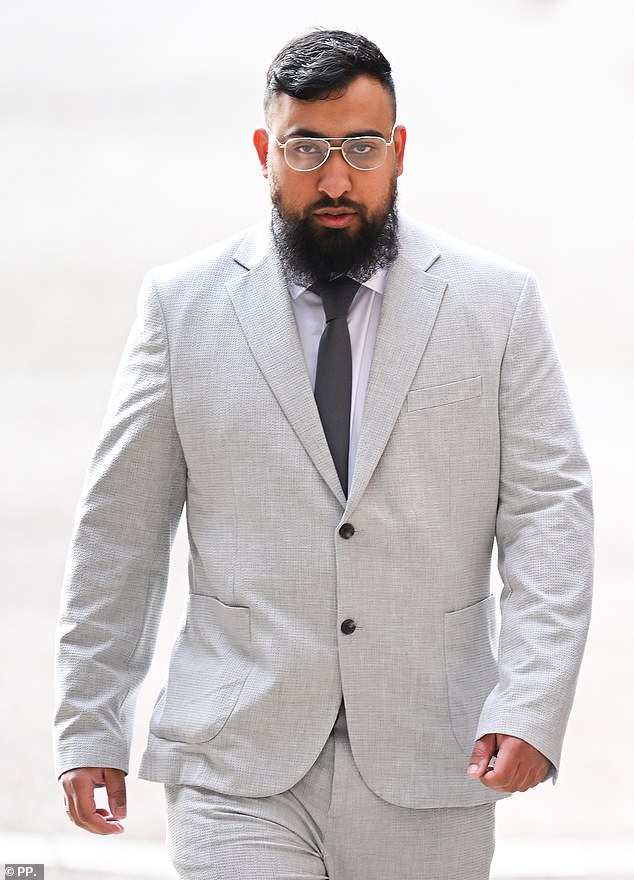 Amaaz's brother Muhammad Amaad, 26,  is also on trial over the alleged attack at Manchester Airport (he is seen arriving at Liverpool Crown Court on Monday)