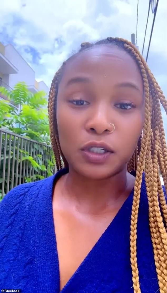 Sade Perkins (pictured) wrote on TikTok: 'Maybe it was gods will to wash them lil c**t$ away'